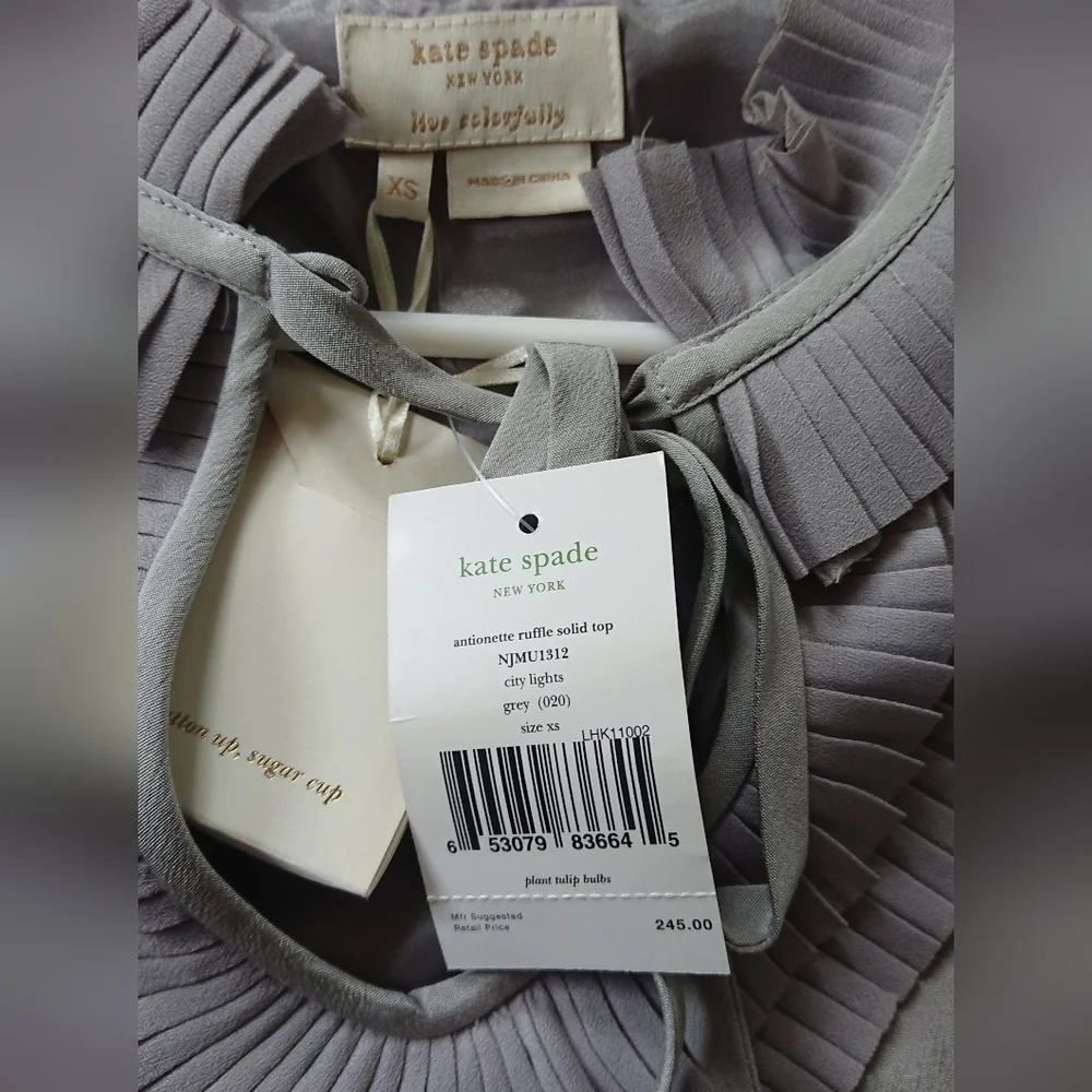 Kate spade‎ Antionette Gray Sleeveless Blouse with Ruffle Collar size XS